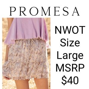 NWOT PromesaDandelion Wine Paisley Chiffon Ruffle Shorts Size Large